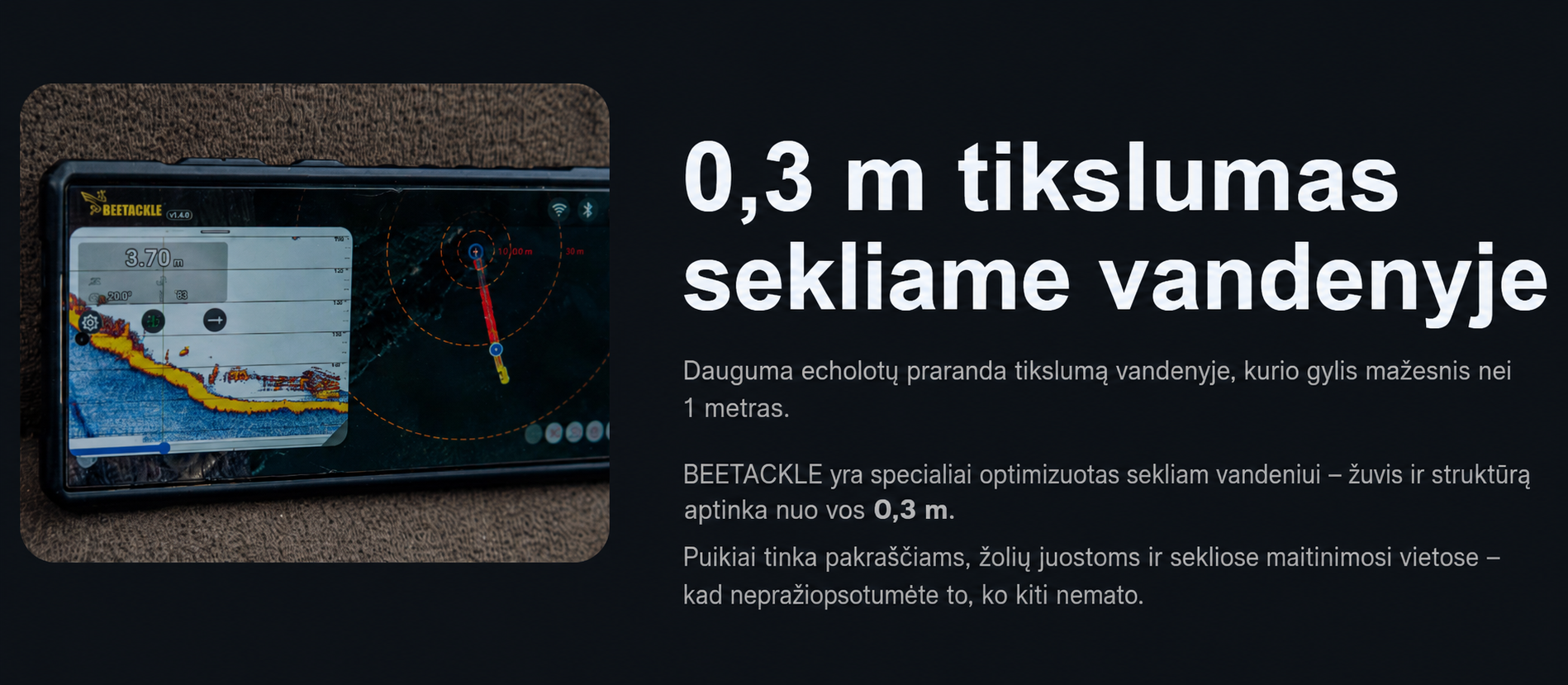 Beetackle BT12 - dugno skenavimas nuo 0,3 m. gylio